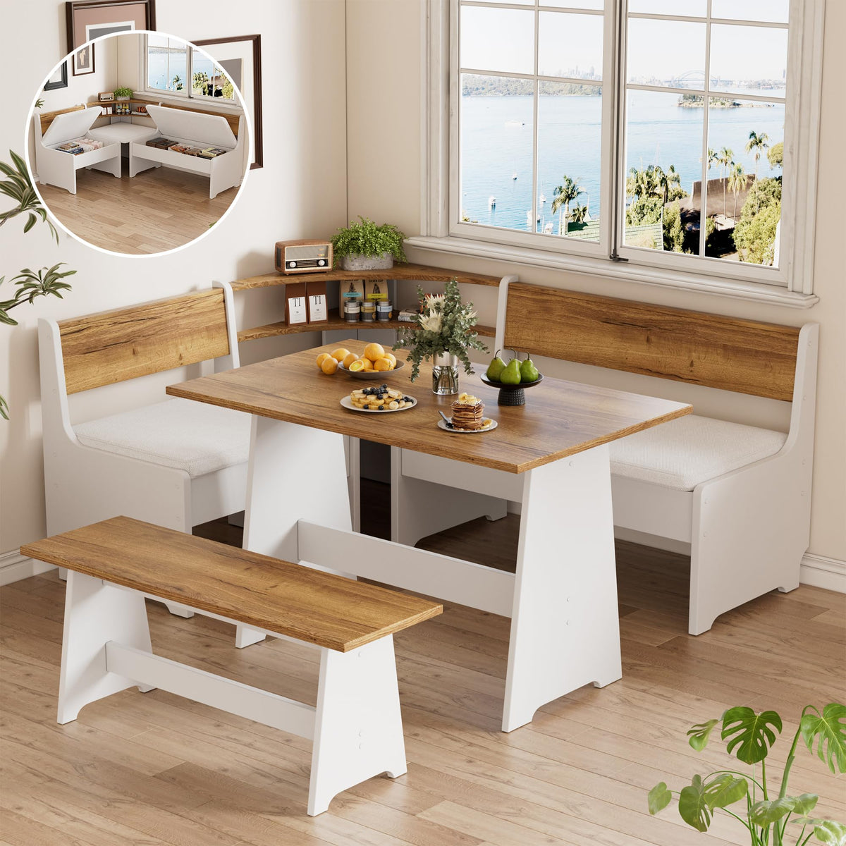 PAKASEPT Corner Breakfast Nook Table Set Kitchen Bench with Soft Cushion