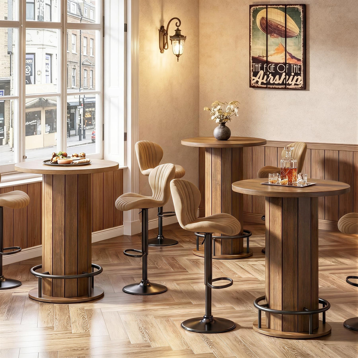 Round Bar Table Set with 2 Stools