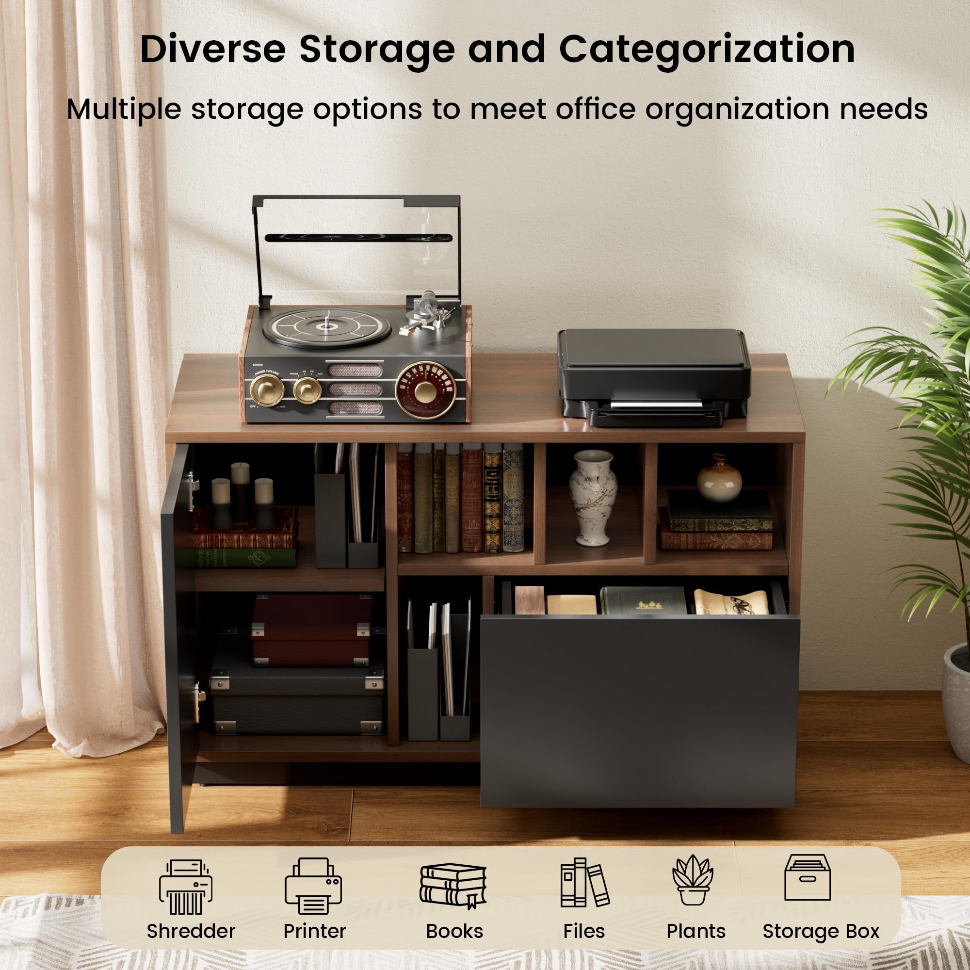 Office Storage Cabinet with Drawers & Adjustable Shelves
