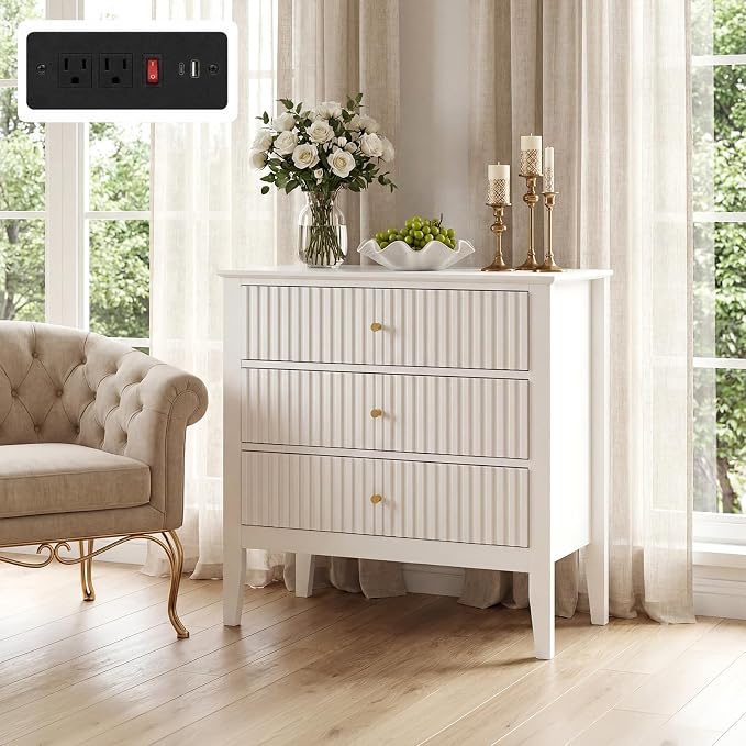 Fluted Nightstand with Charging Station