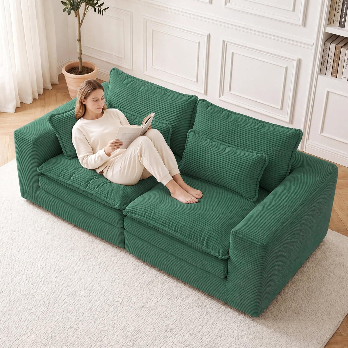 Green Corduroy Sleeper Loveseat