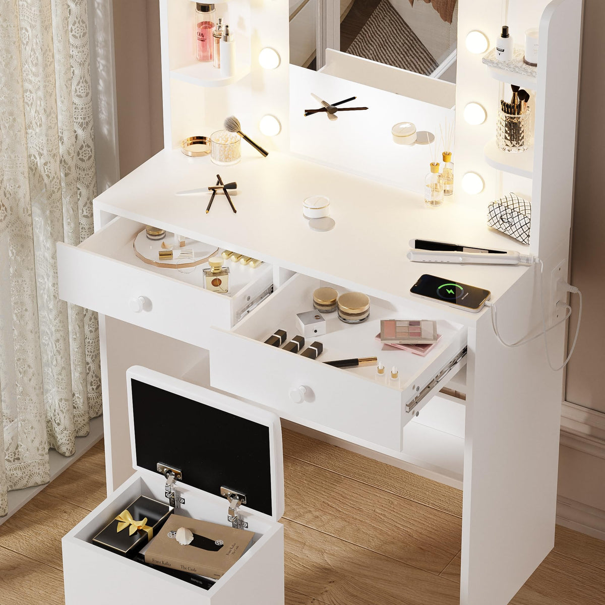 Makeup Vanity with Lighted Mirror