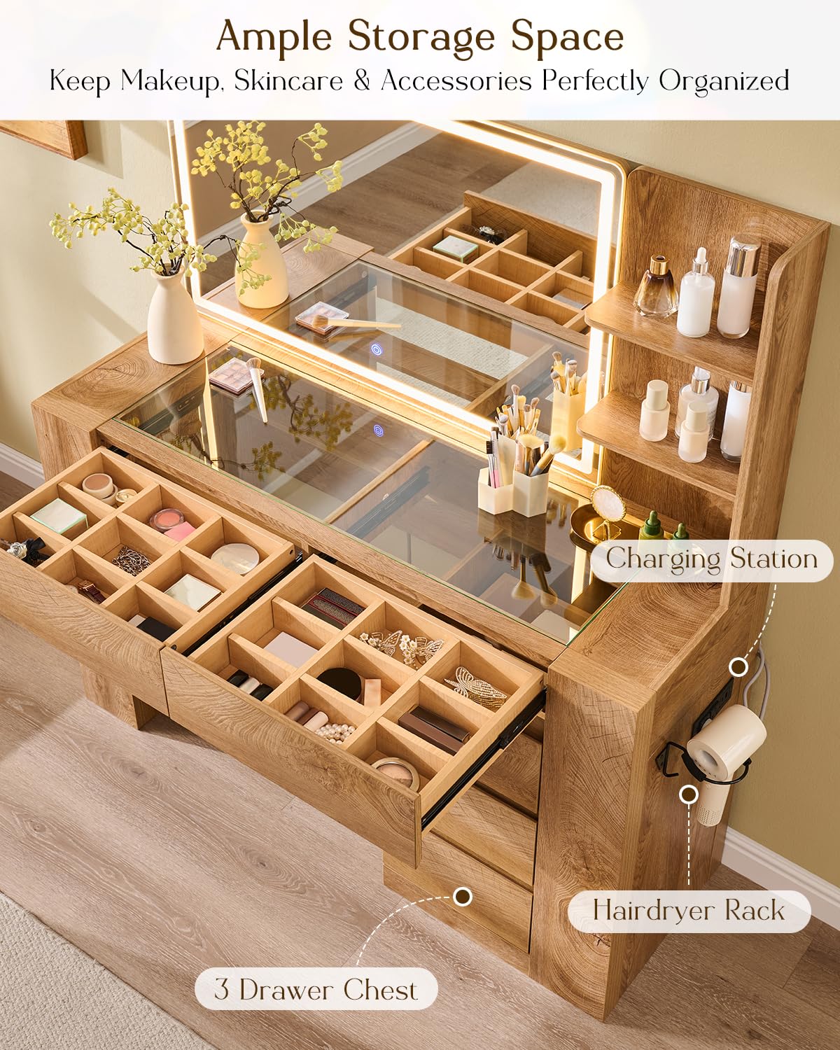 Makeup Vanity Desk with LED Mirror