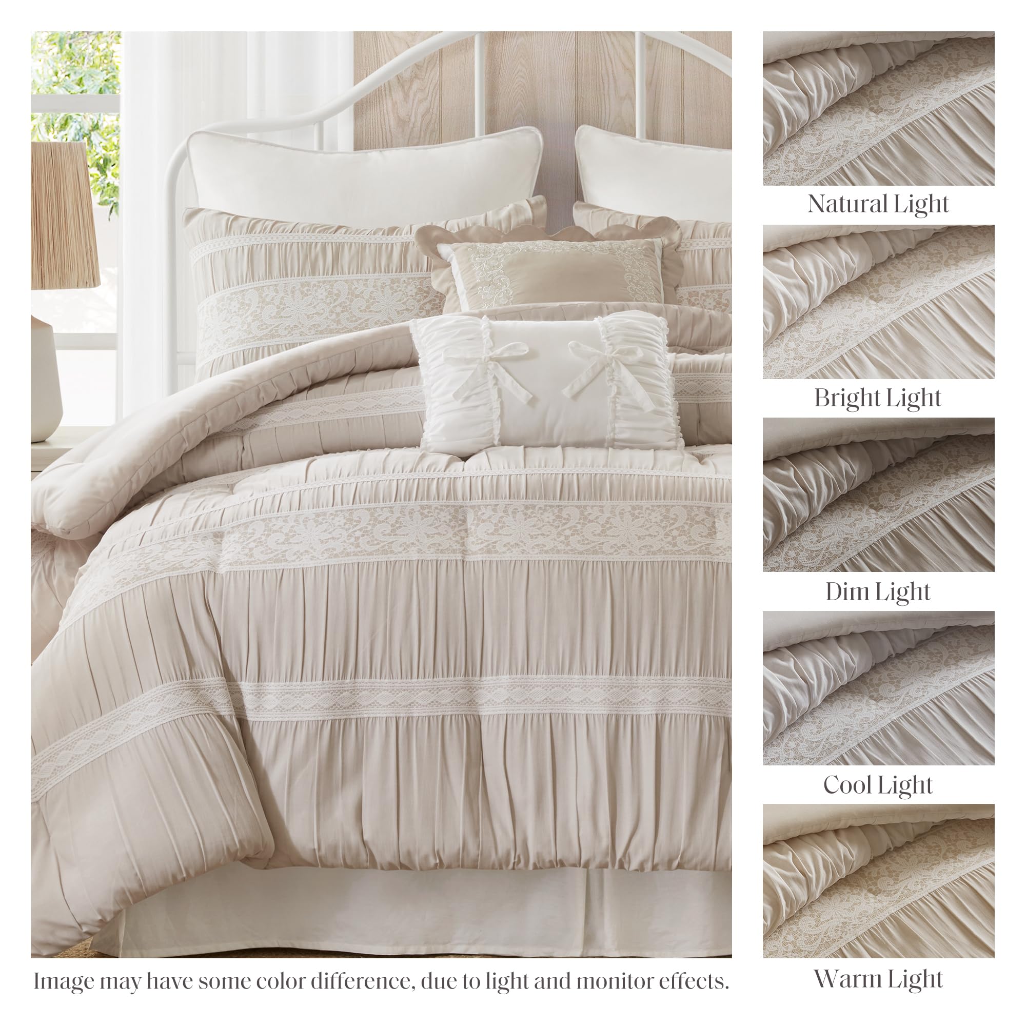 Shabby Chic 5-Piece Comforter Set with Ruching & Lace Trim