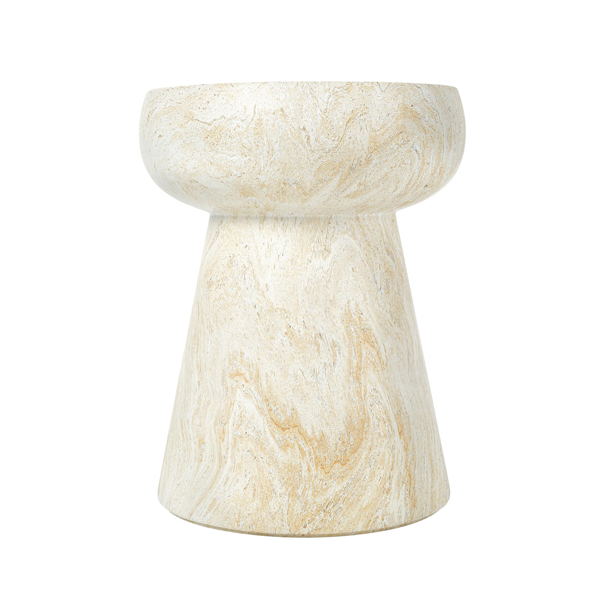 Merax Mushroom Outdoor Side Table, MGO Concrete End Table with Travertine Texture, Modern Pedestal Accent Table for Patio, Garden, Balcony, Indoor Outdoor Coffee Table, Beige + Yellow