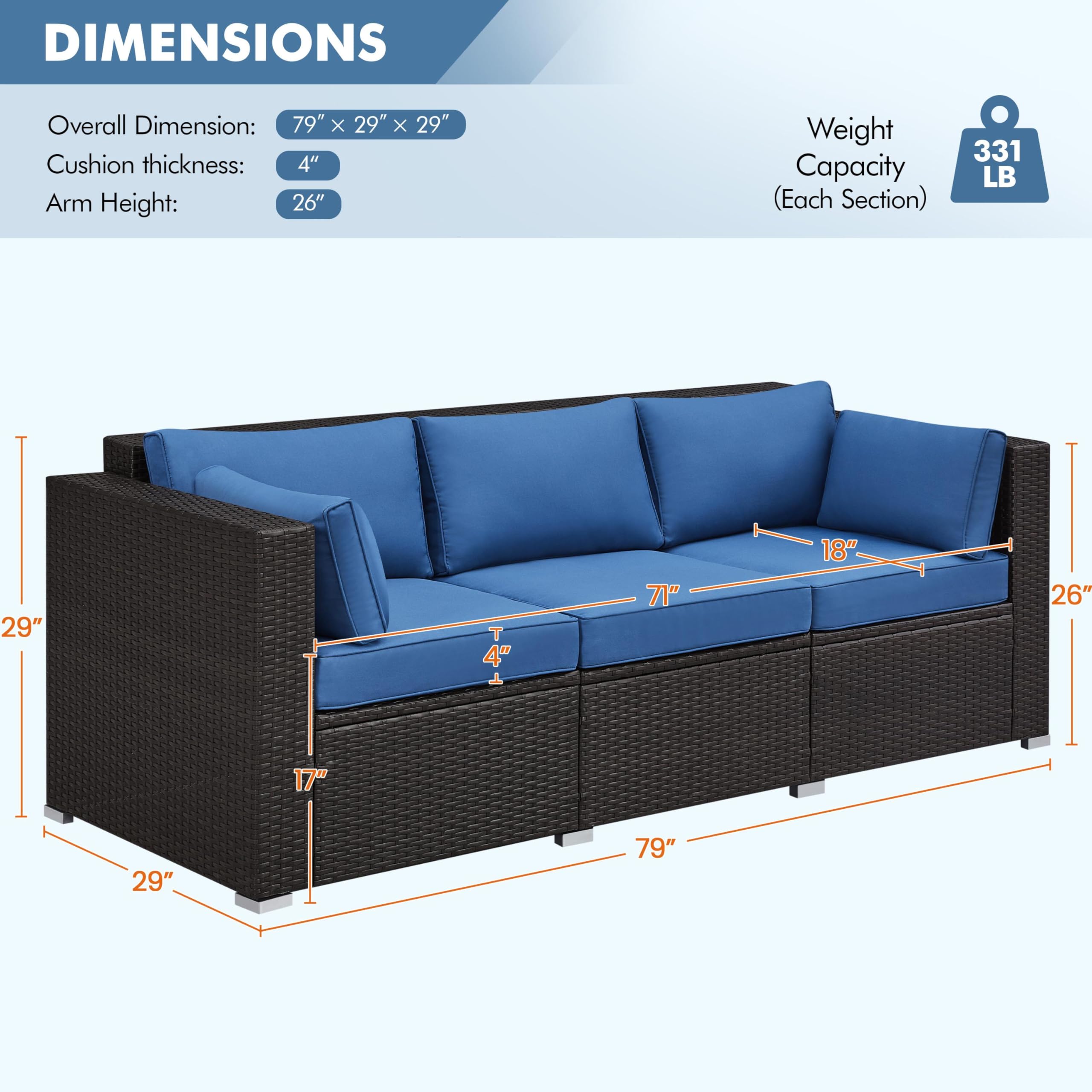 3-Seat Outdoor Wicker Sofa with Cover & Cushions