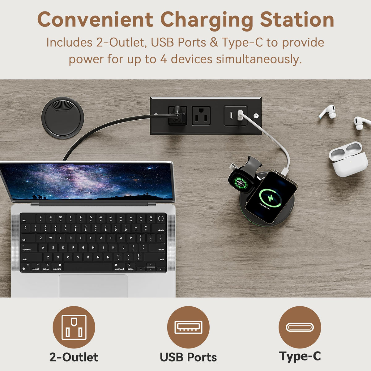 Farmhouse L-Shaped Desk with Charging Station