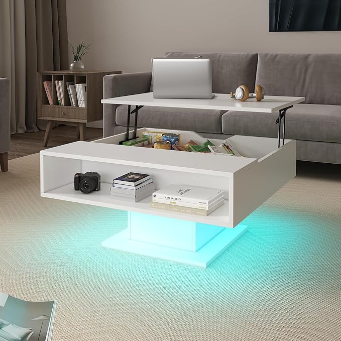 Lift Top Coffee Table with LED & Storage