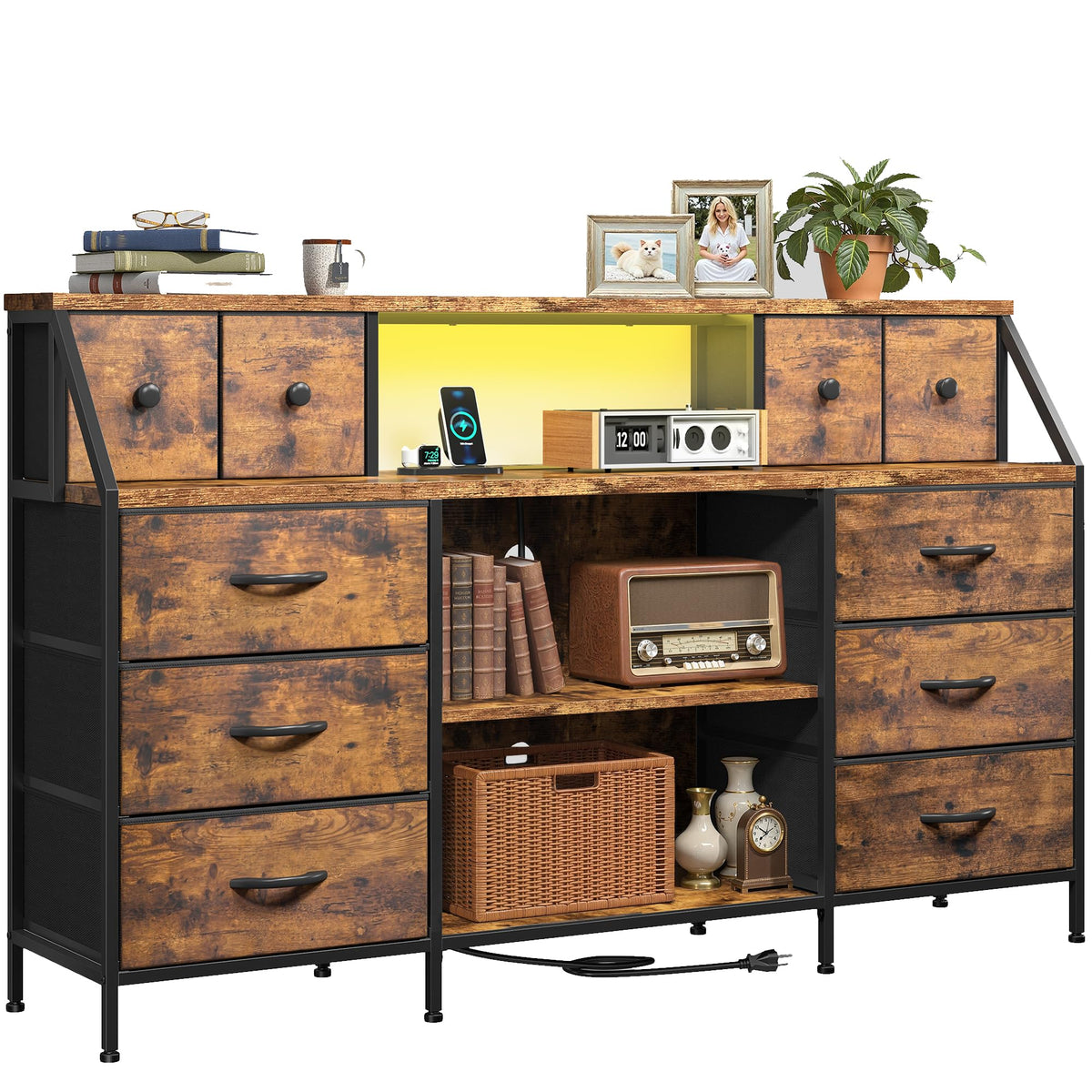 Romorgniz 55" W Dresser with Charging Station & LED, Detachable Mesh Door