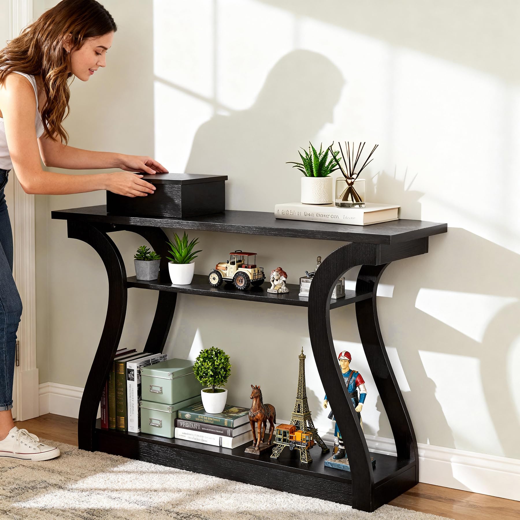 3-Tier Console Table with Curved Legs