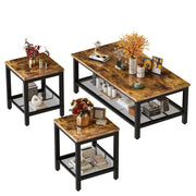 AWQM Coffee Table Industrial Coffee Table with 2 Square End Side Tables, Modern Living Room Table Set with Metal Frame for Apartment Home Office, Rustic Brown Set001