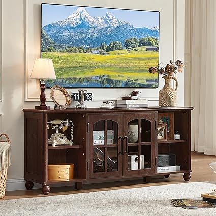 Farmhouse TV Stand with Glass Doors & Adjustable Shelves, 60"