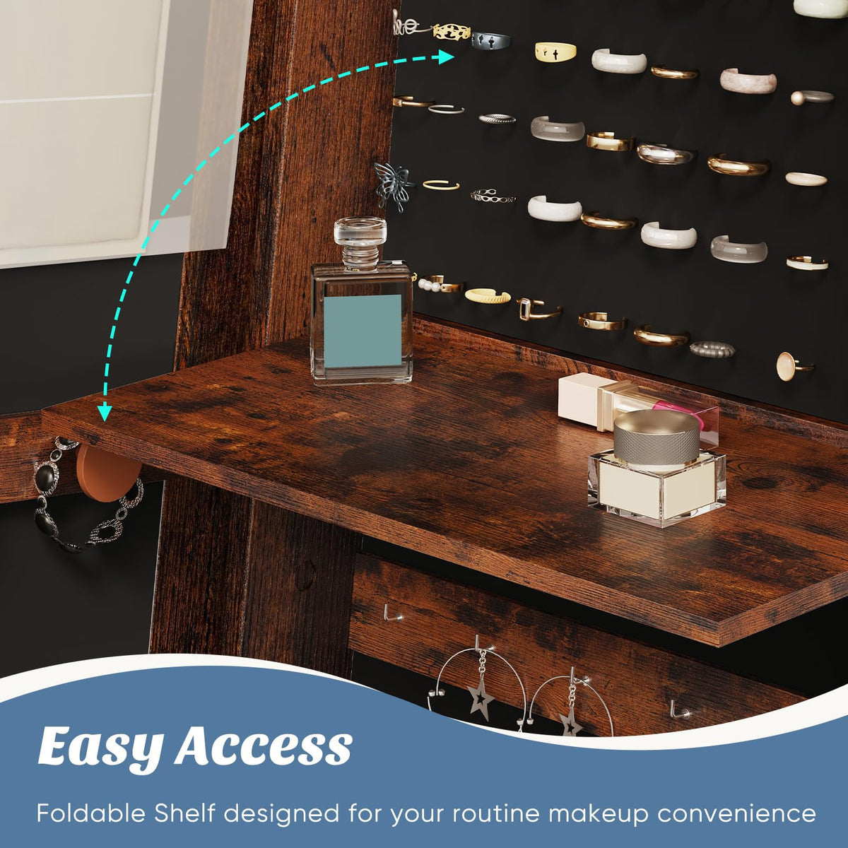 OLIXIS 360° Swivel Jewelry Cabinet with Light, Lockable Full Length Mirror