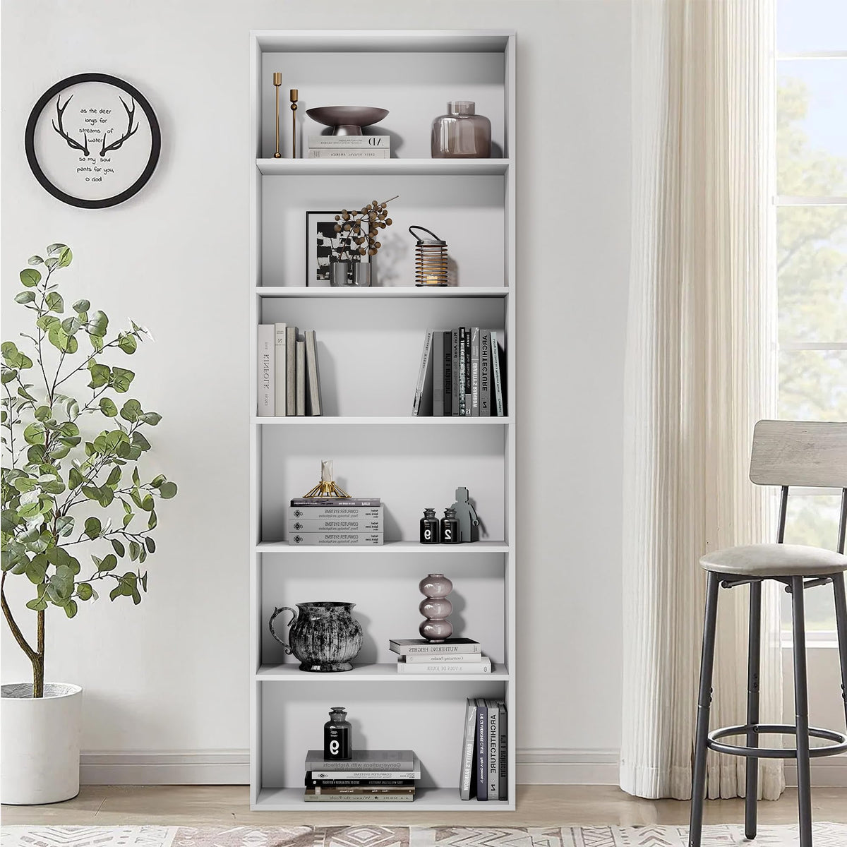 White 6-Tier Bookshelf