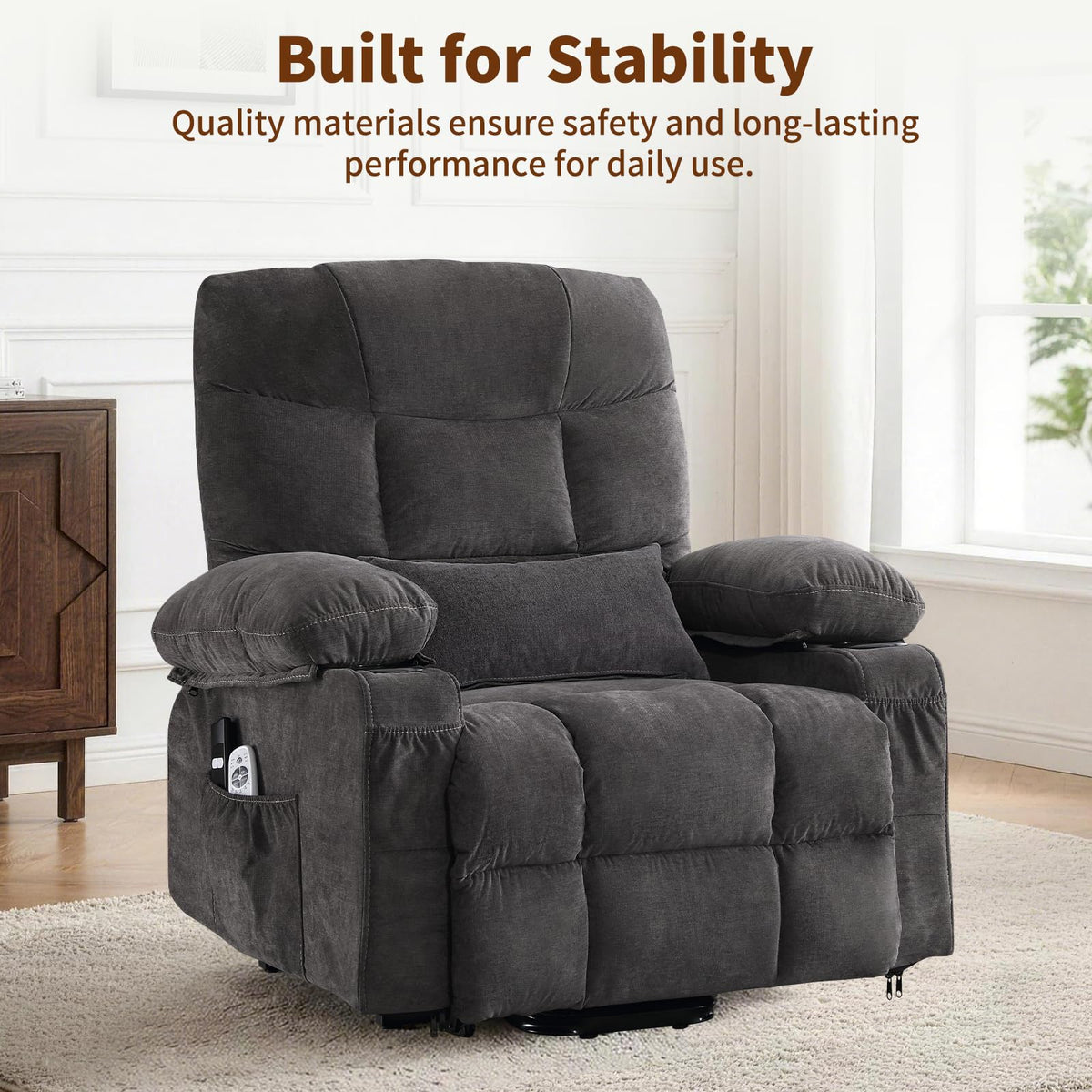PoteSoar Power Lift Recliner Chair for Elderly with Massage and Heat, Comfortable Electric Power Reclining Chair with Side Pockets,2 Cup Holders and USB Charging Port for Living Room