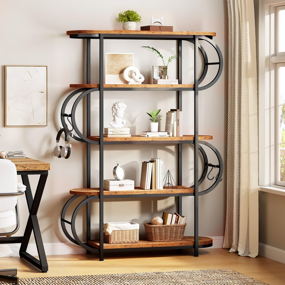 5-Tier LED Bookshelf with Hooks