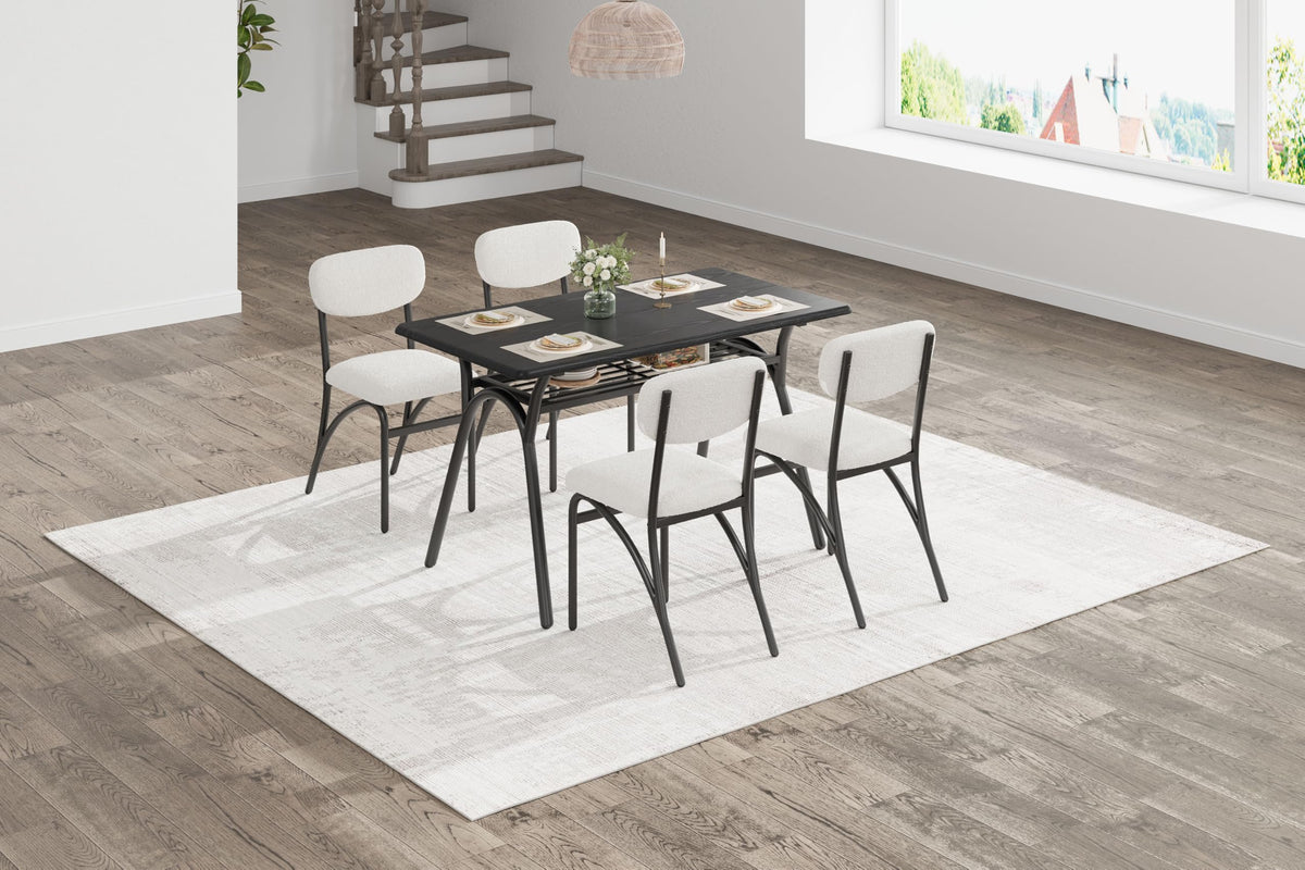 Tedyle Dining Table Set for 4, Modern Kitchen Table & Chairs Set of 4 with Storage Shelf, Rectangular Dining Table with 4 Upholstered Chairs for Breakfast Nook, Dining Room, Kitchen, Black