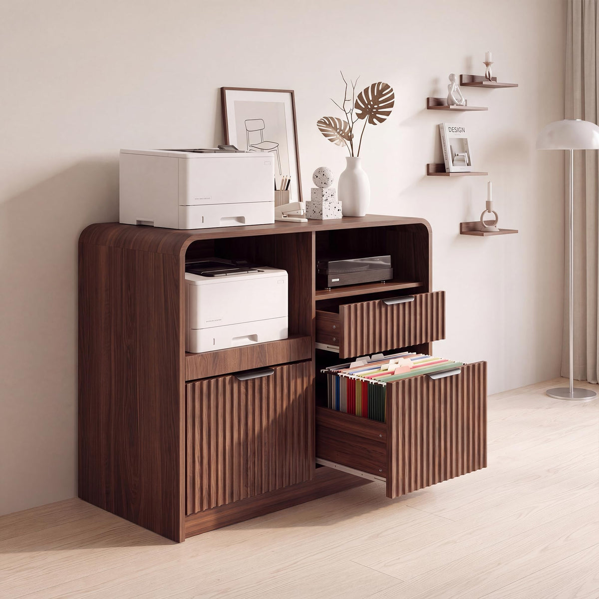 Fluted 3-Drawer File Cabinet