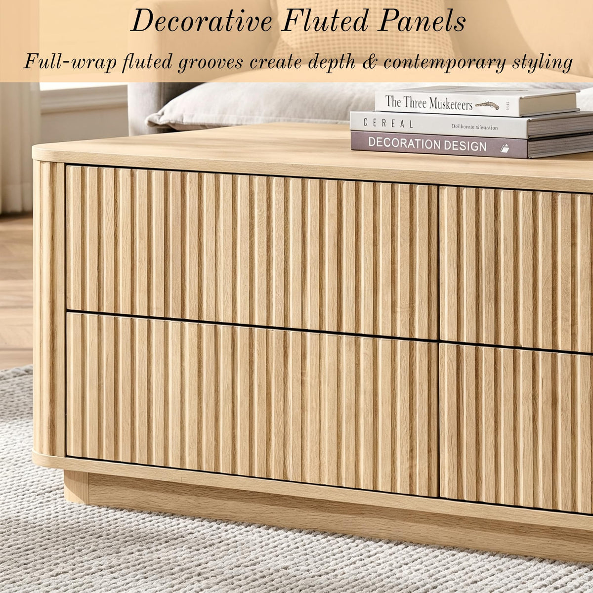 Fluted Coffee Table with Drawers