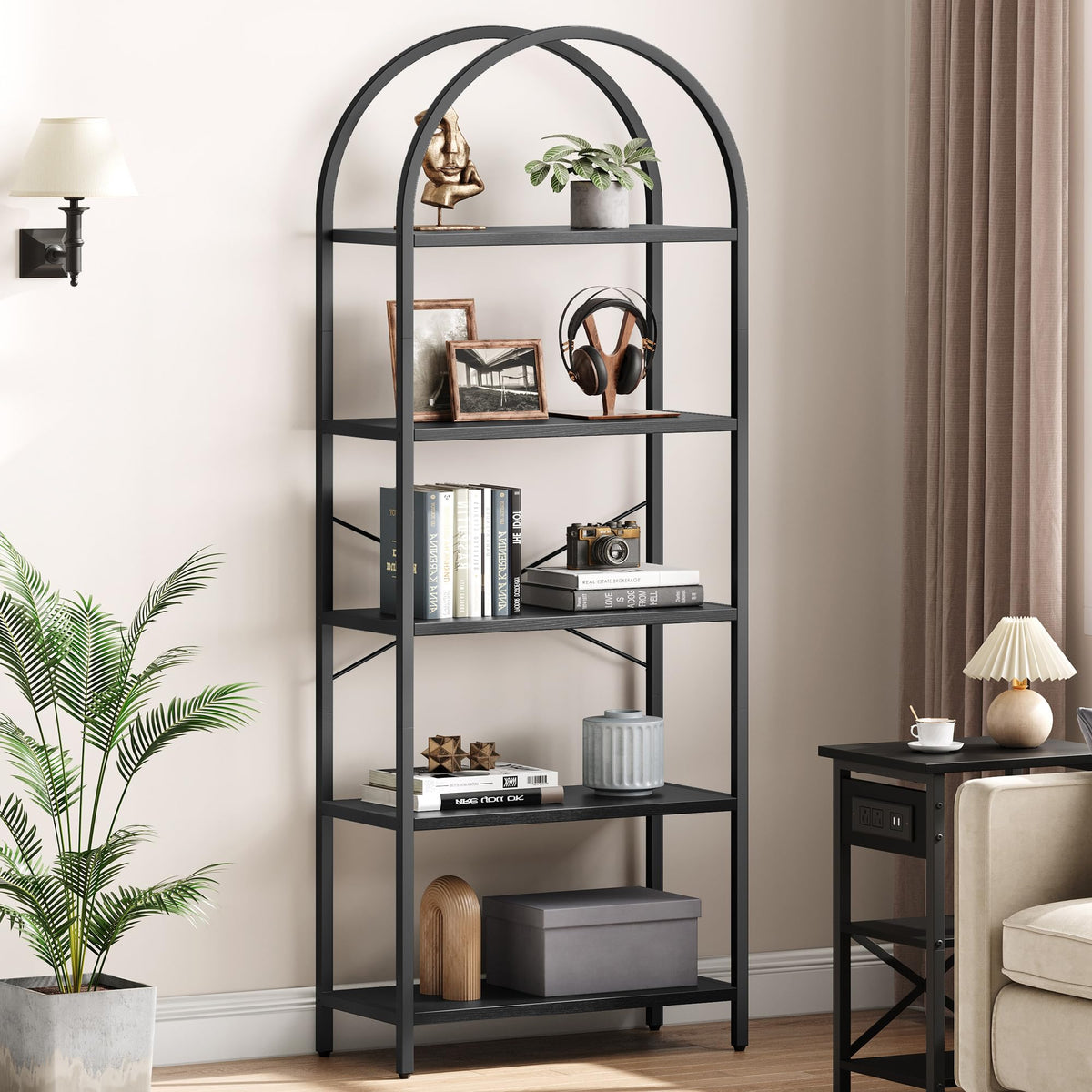 5-Tier Arched Bookcase with Metal Frame