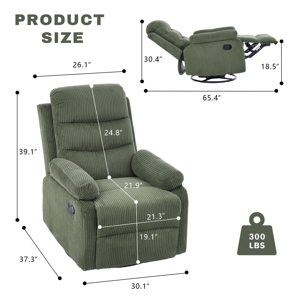 Green Corduroy Swivel Glider Recliner