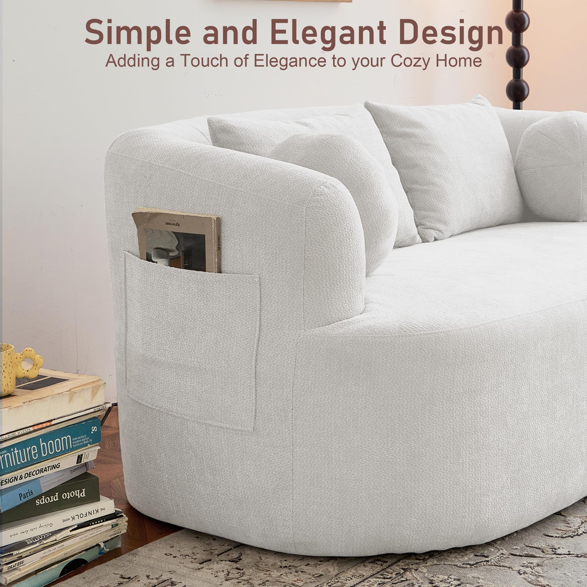 FASADI Loveseat Sofa for Small Space, 67.3" Boneless Love Seat Sofa with Side Pocket & 4 Pillows, Foam and Spring Filling, Soft Chenille for Living Room, Apartment, Bedroom, No Assembly