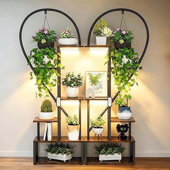 Circular Plant Stand with Grow Lights, Set of 2