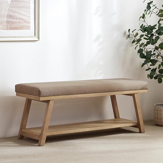 Upholstered Entryway Storage Bench with Shoe Rack