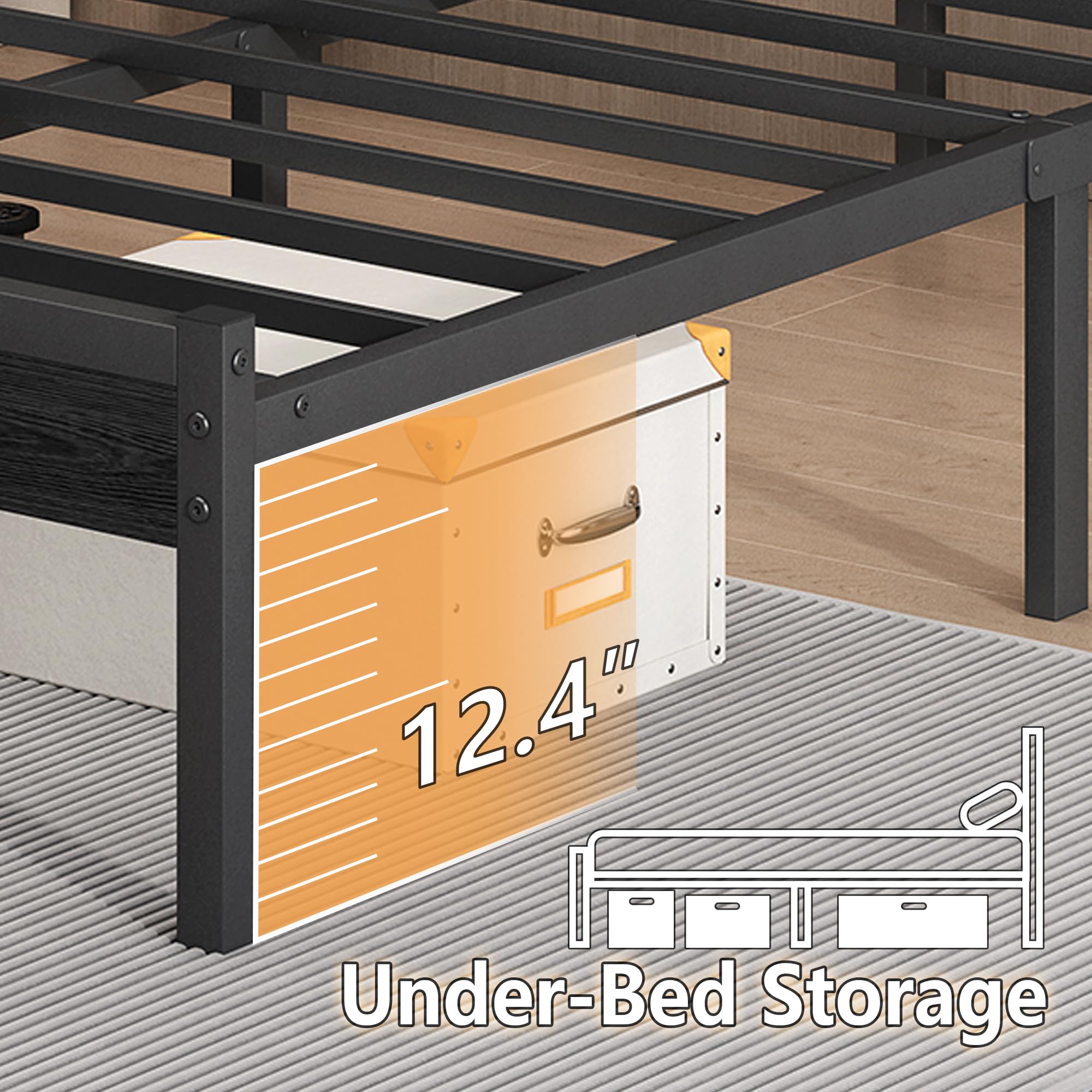 Metal Platform Bed Frame with Headboard, LED Lights & USB Charging