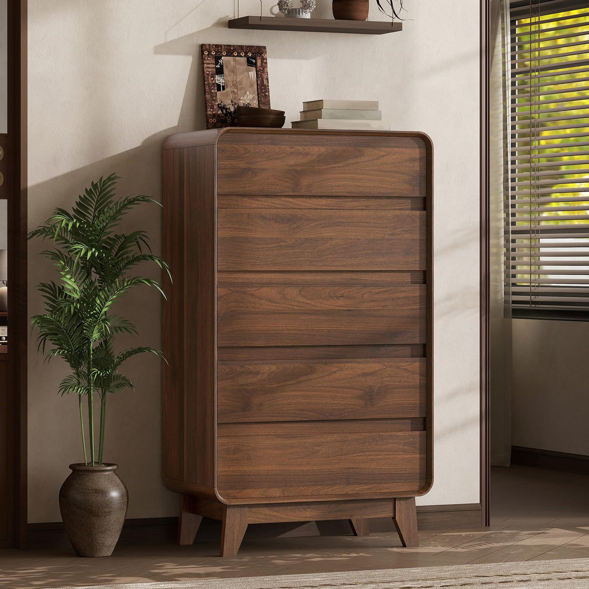 Walnut 5-Drawer Dresser