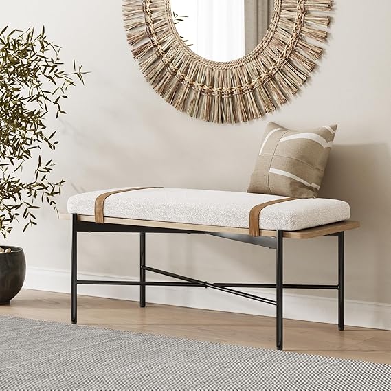 Bohemian Seagrass Entryway & End of Bed Bench with Shoe Storage