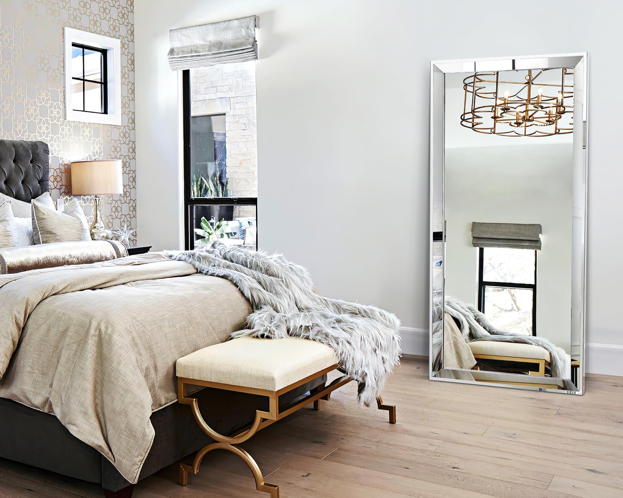 Large Rectangular Wall Mirror with Stainless Steel Frame