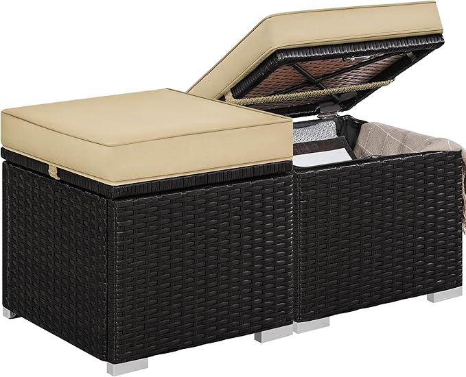 Wicker Patio Ottoman Set of 2