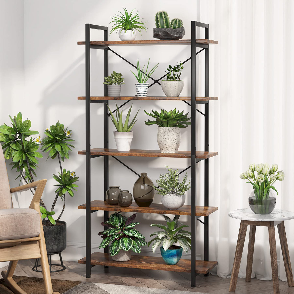 Rustic 5-Tier Industrial Bookcase