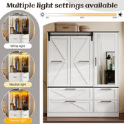 PAKASEPT Armoire Wardrobe Closet with w/Folding Sliding Barn Door, Bedroom Armoires with Mirror and Sensor Lights, Hanging Rod, Wardrobe Closet for Bedroom (19.69" D x 47.24" W x 72.83" H)