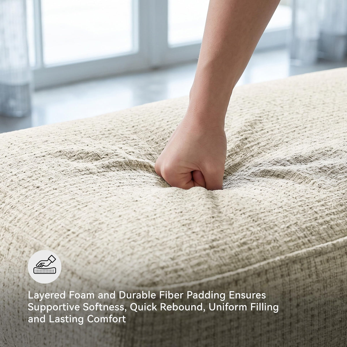 Beige Chenille Ottoman
