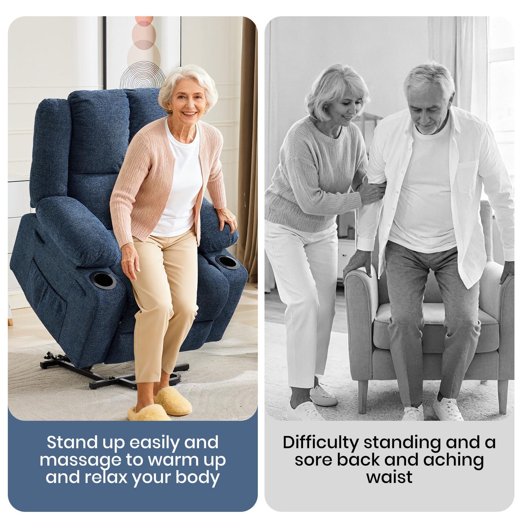 Garvee Power Lift Recliner Chair with Massage and Heat, Oversized Electric Lift Chair with Stand Assist, 155° Adjustable Lay Flat Recliner, 2 Cup Holders for Living Room