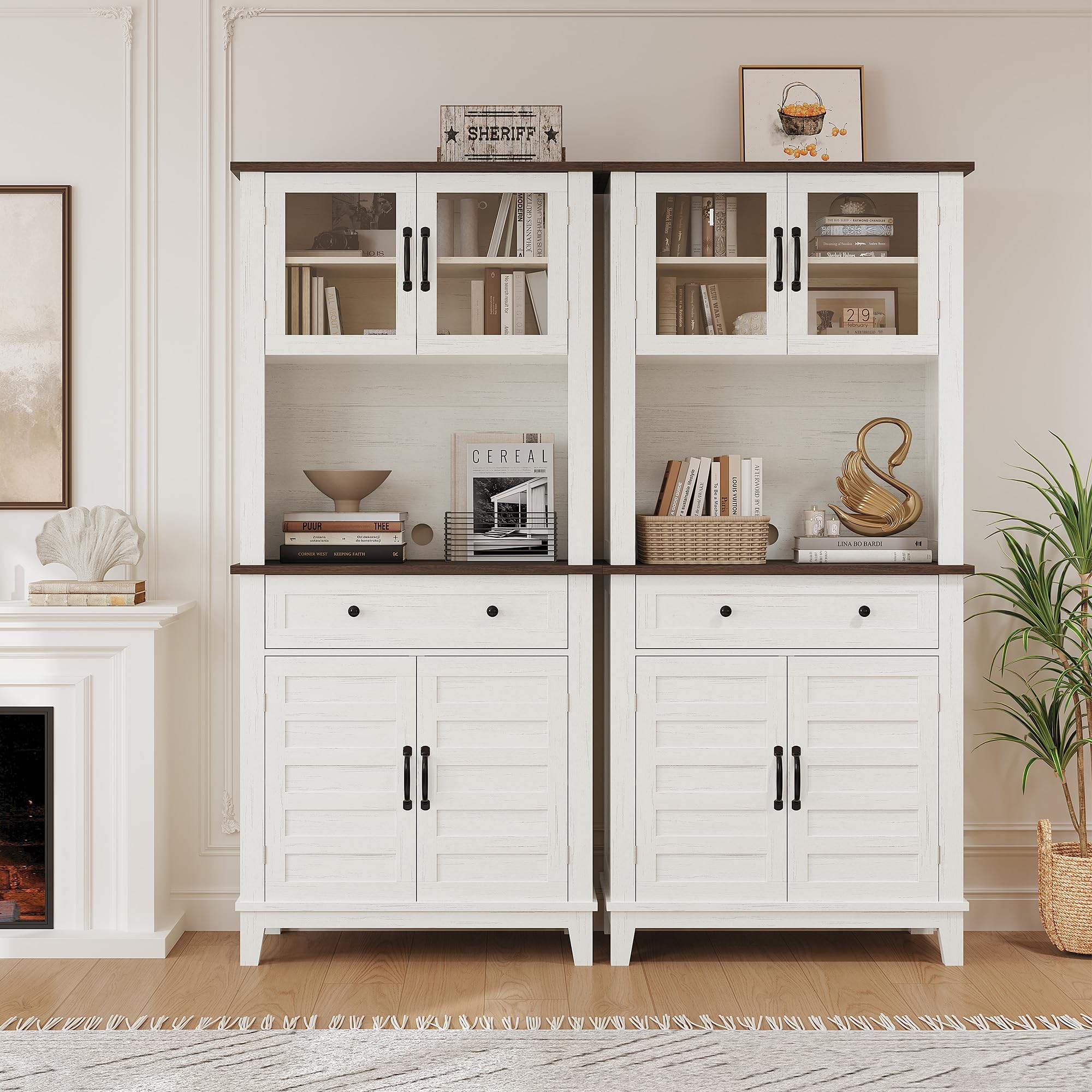Farmhouse Coffee Bar Cabinet with Glass Doors