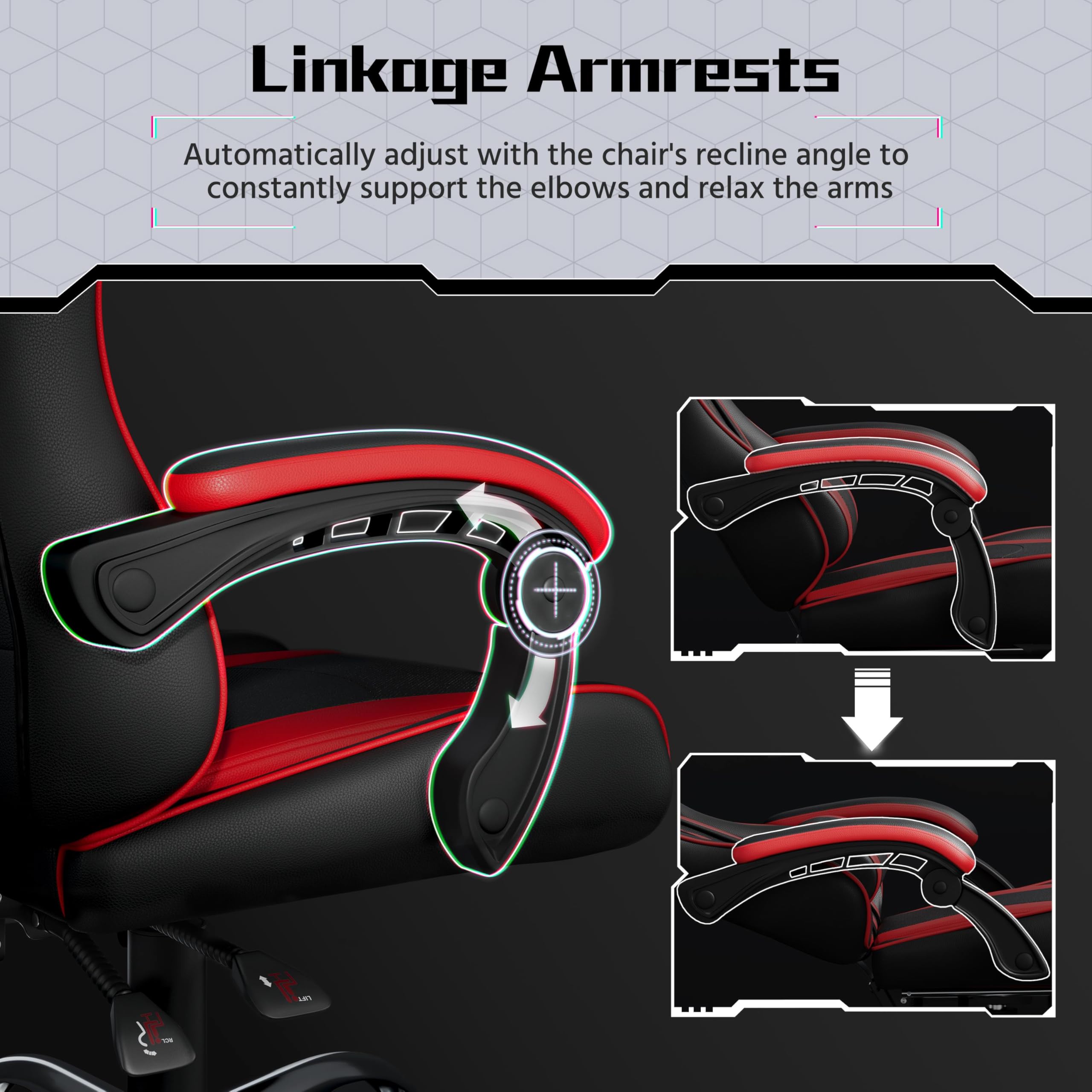 Yaheetech Gaming Chair, Computer Office Chair with Headrest and Massage Lumbar Support, Height Adjustable Ergonomic Chairs with Swivel Seat, Black/Red