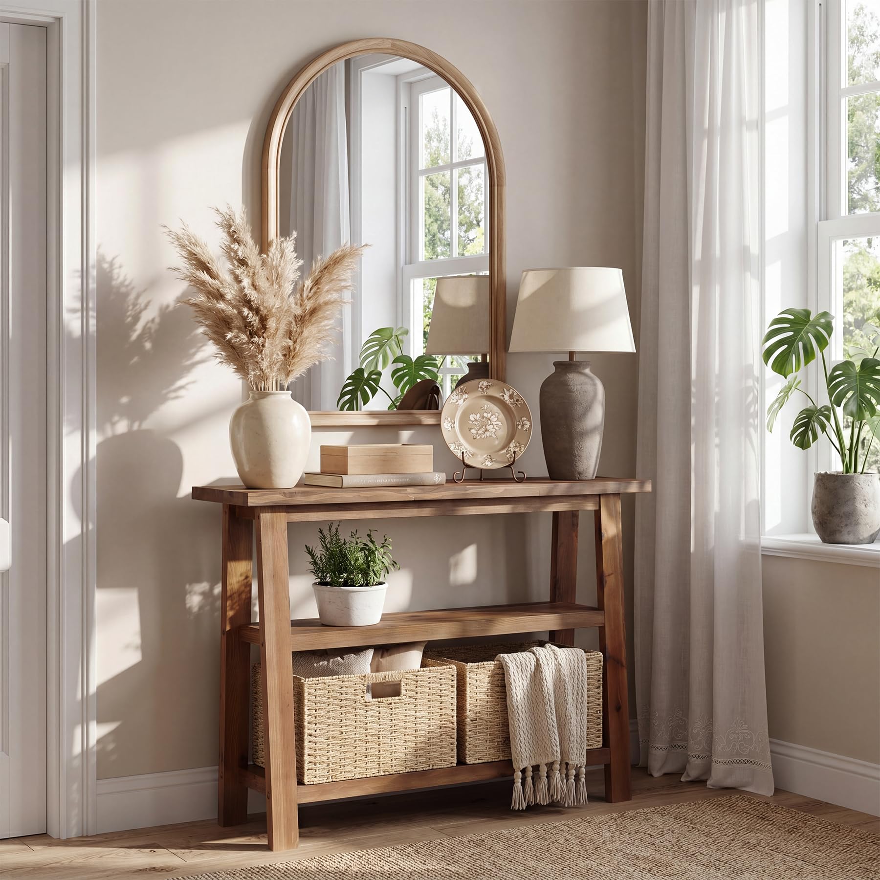LITTLE TREE Solid Wood Console Table with Storage for Entryway, 41.34-Inch Small Farmhouse Sofa Table with 2-Tier Shelf for Living Room, Hallway, Entrance, Rustic Brown