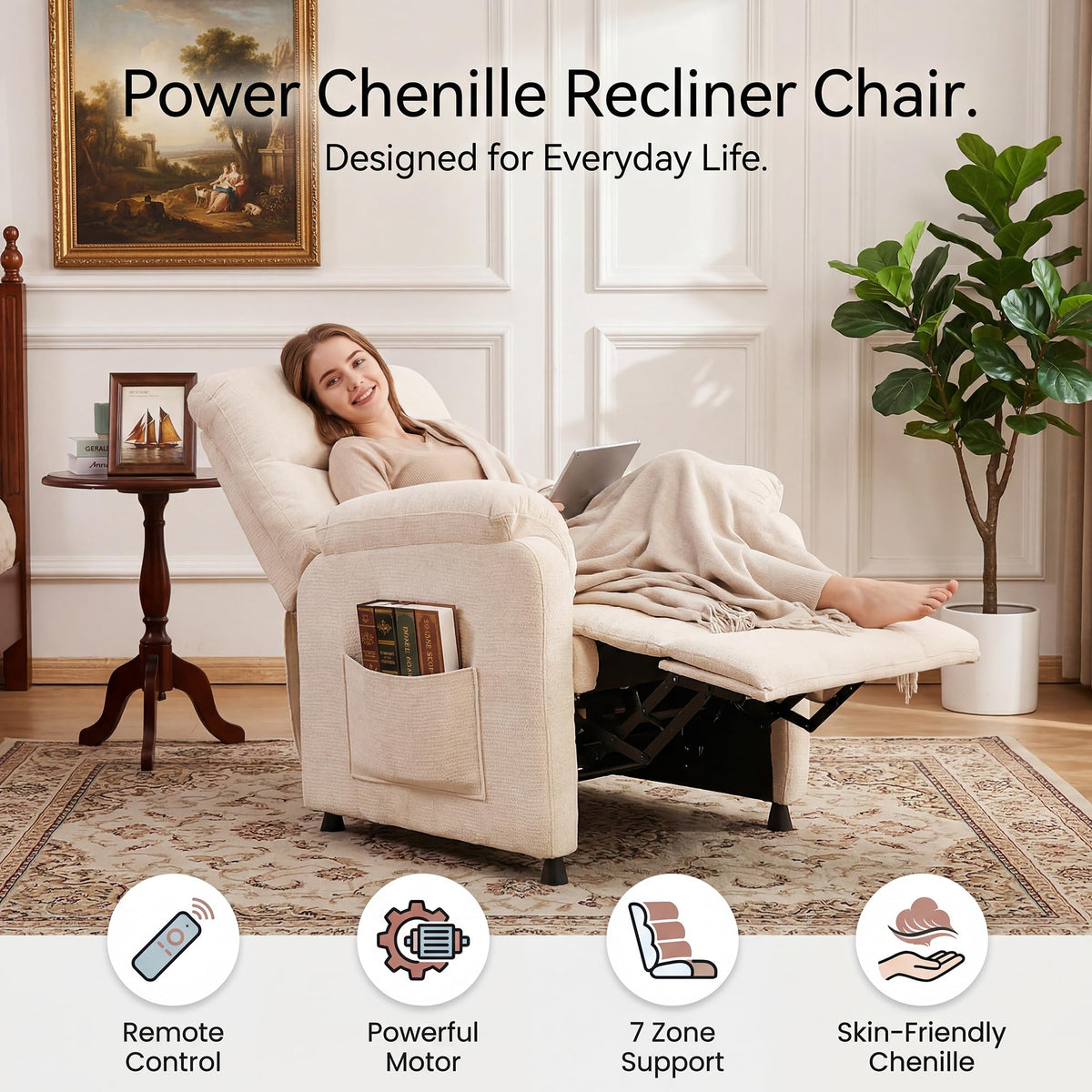 Veemuaro Power Recliner Chair, Electric Reclining Armchair with Remote
