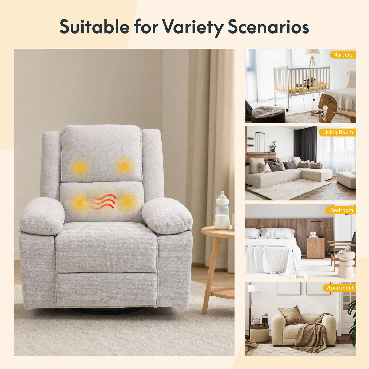 FLEXISPOT XRC2 360° Swivel Nursery Rocking Recliner with Massage & Heat