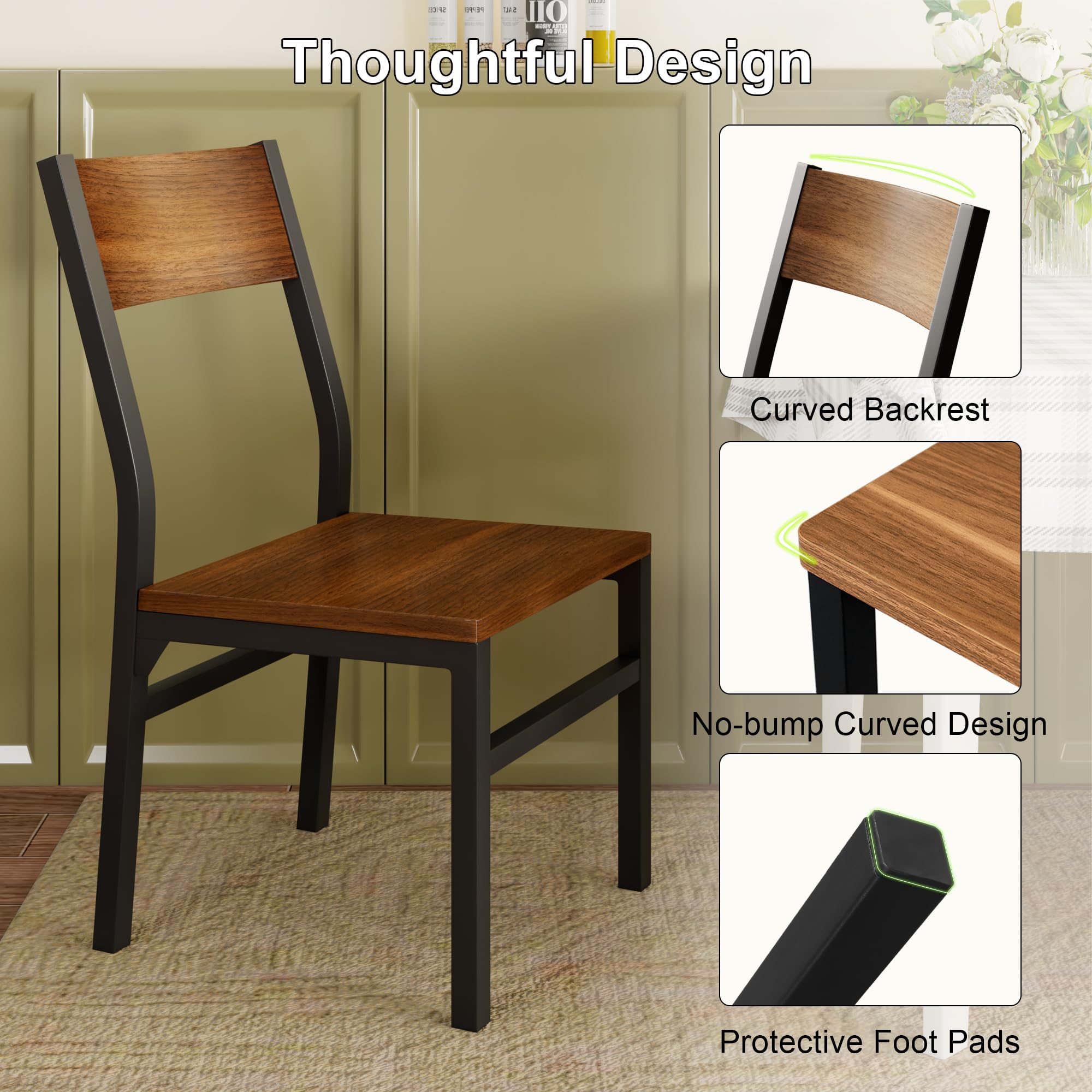 Dining Chairs Set of 6 with Ergonomic Backrest, MDF Board & Metal Legs