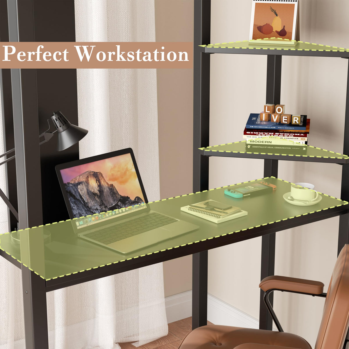 Metal Loft Bed with Desk and Shelves