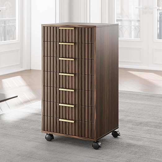 Fluted Mobile File Cabinet with Drawers & Wheels