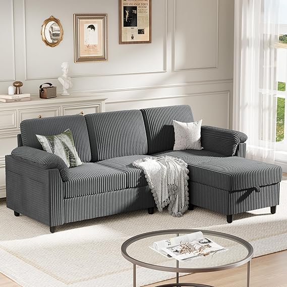 L-Shaped Sectional Sofa with Ottoman & Storage