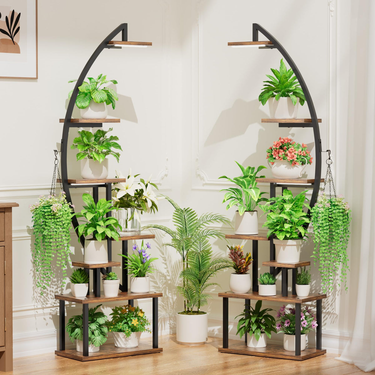 BACEKOLL Plant Stand with Grow Lights 2 Pack Tall Indoor Plant Shelf 64"