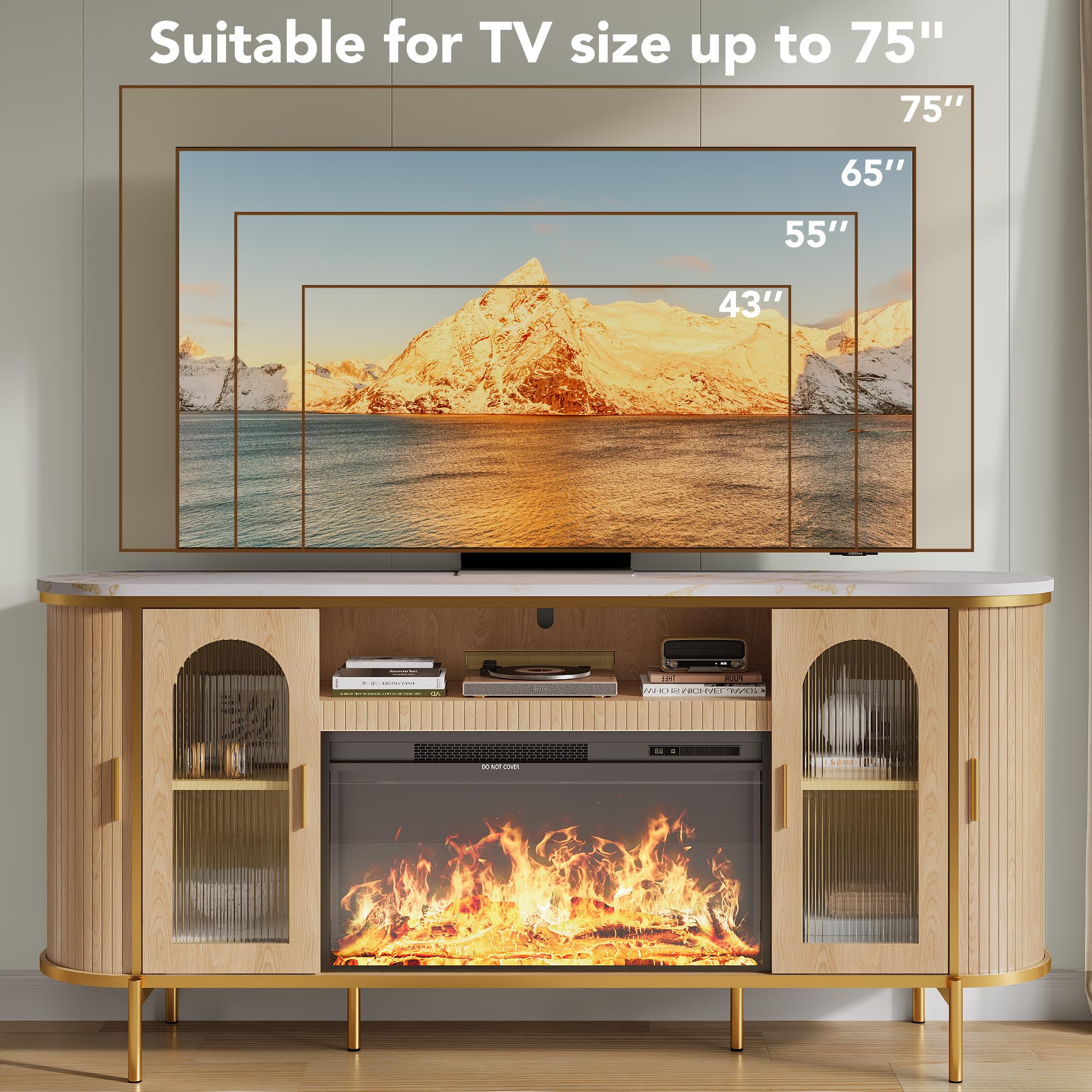 70" Fluted TV Stand with Electric Fireplace