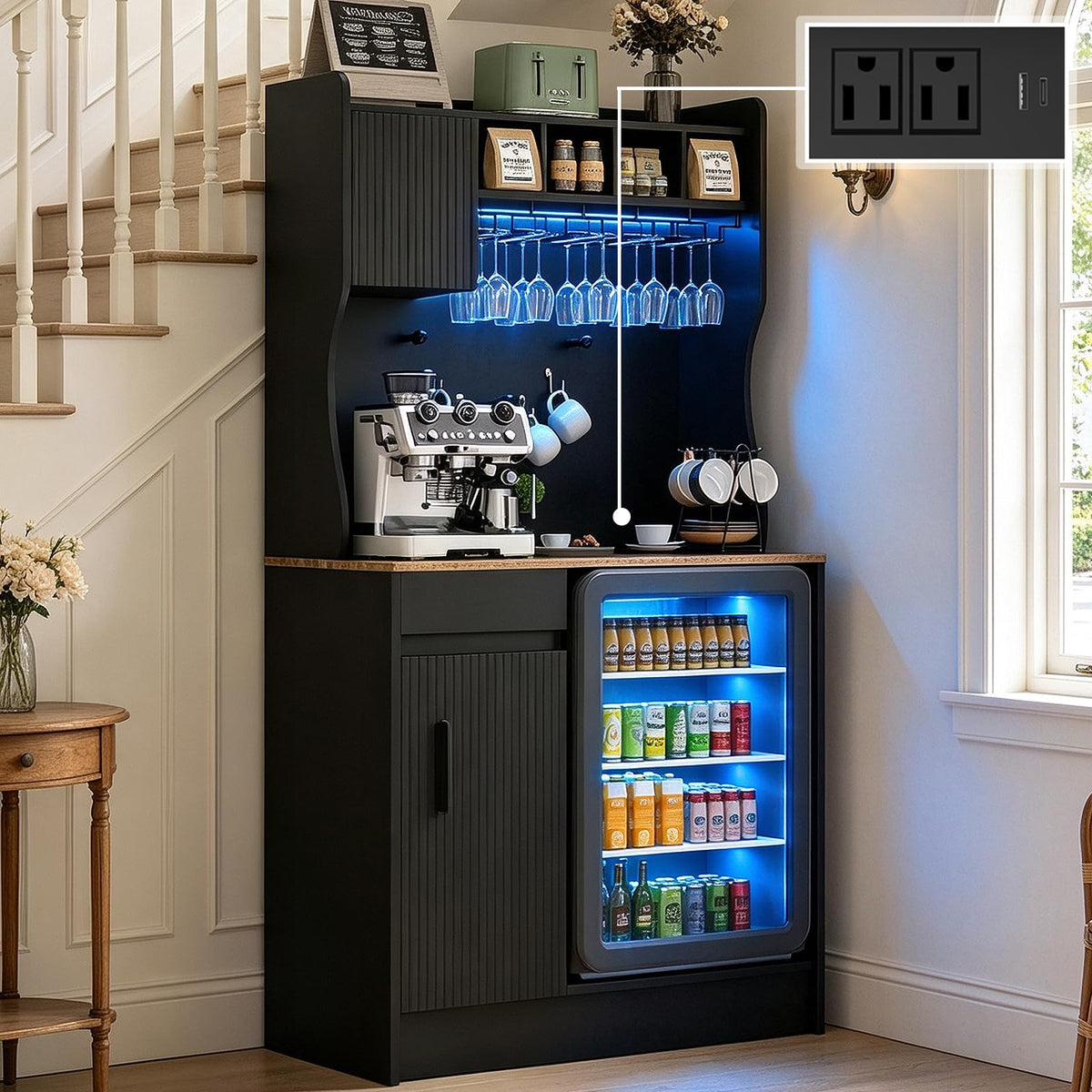 Coffee Bar Cabinet with Storage, Wine Bar Cabinet with LED Light