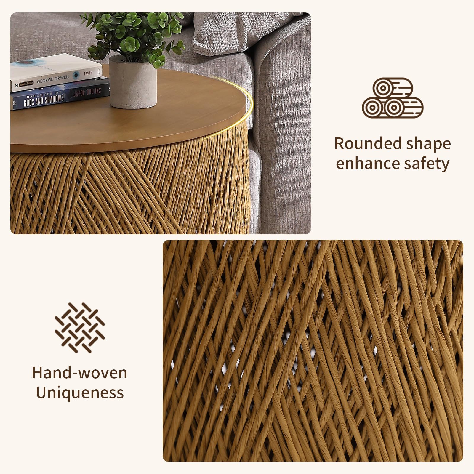 Round Nesting Coffee Table Set with Rattan Storage